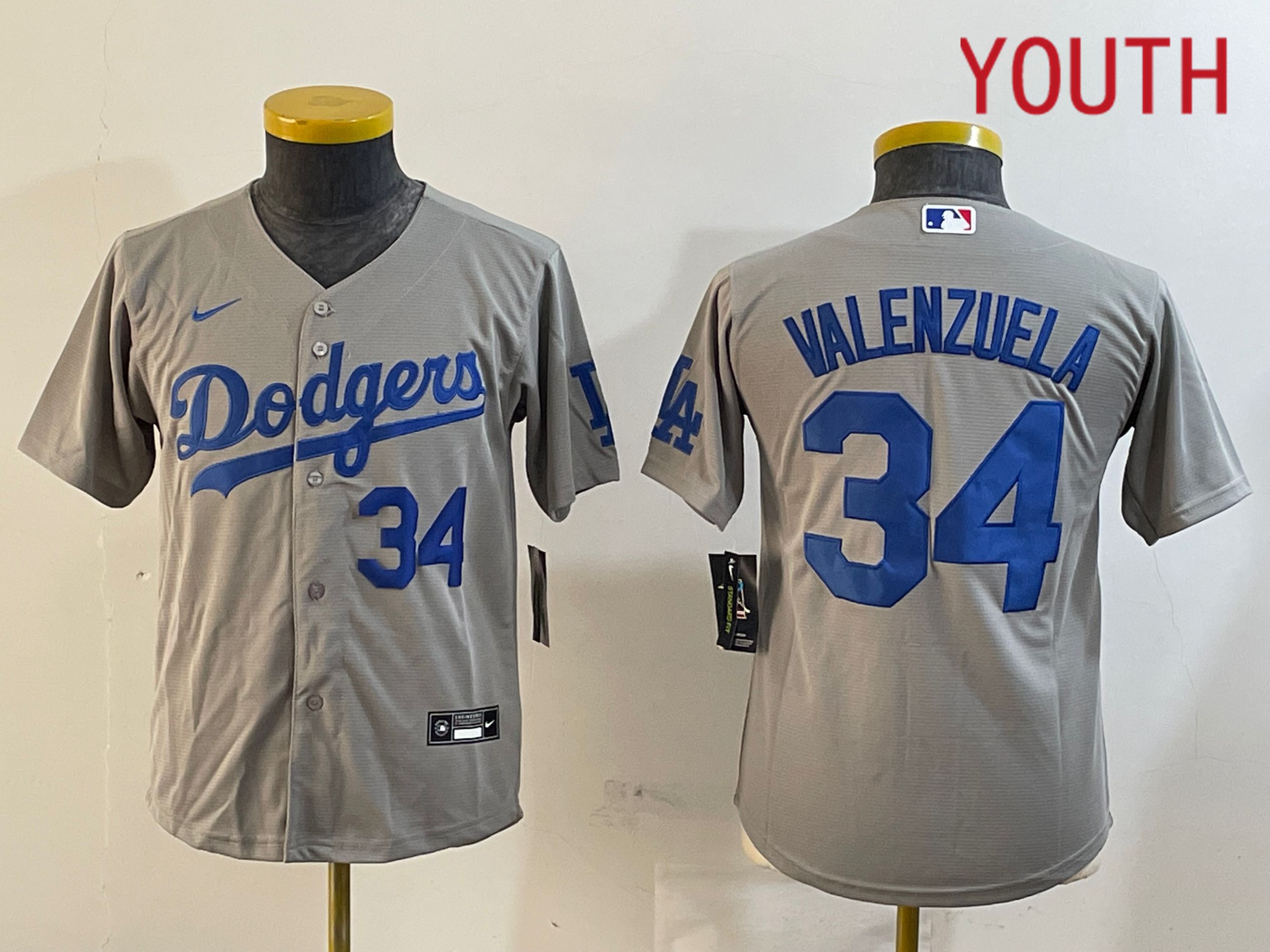 Youth Los Angeles Dodgers 34 Valenzuela Grey Game 2024 Nike MLB Jersey style 12164